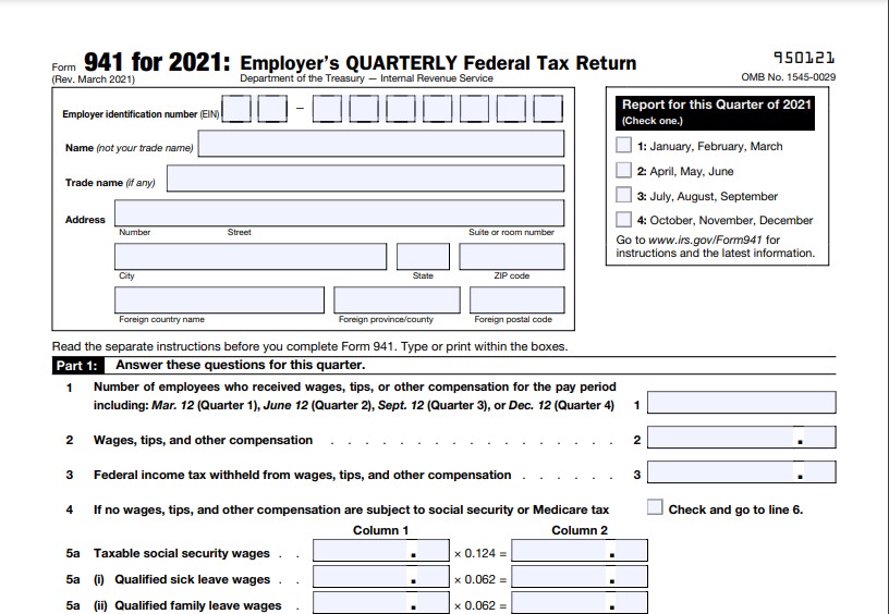 941 Form 2021 Printable and Fillable